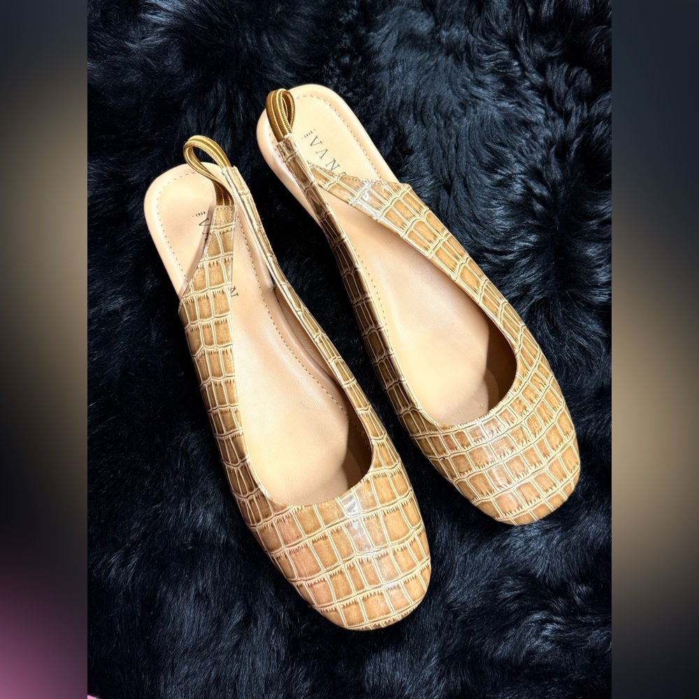 Ivani Tan Croc-Embossed Slingback Flats